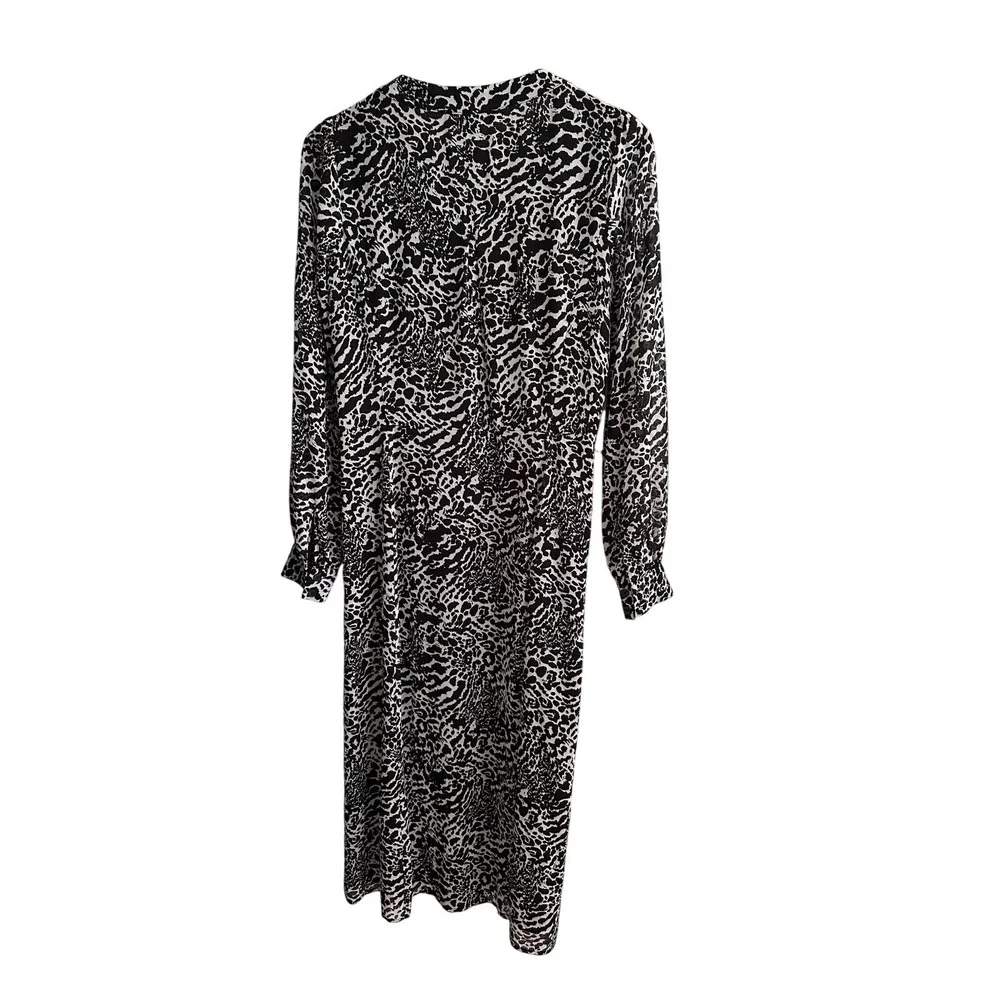 Michael‎ Kors Leopard Midi Dress XS Chiffon Black White Mob Wife Vacation Glam